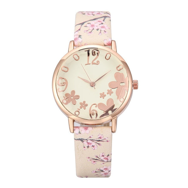 Girl Luxury Watch Women New Fashion Embossed Flowers Small Fresh Printed Belt Dial Watch Female Student Quartz Watch relogio *A