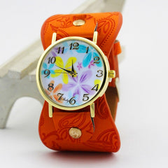 shsby Printed leather Bracelet Wristwatch Wide band women dress Watch colorful flowers shsby Women Casual Watch girl's gift