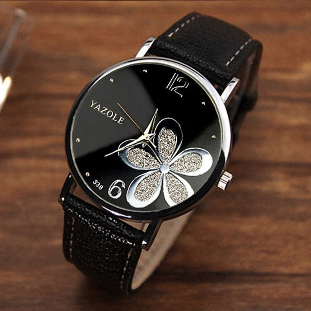 Womens Watches Flower Fashion Leather Analog Quartz Vogue Wrist Watch Leather Strap Clock Couple Watches Relogio
