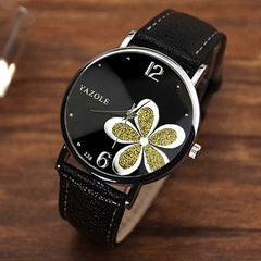 Womens Watches Flower Fashion Leather Analog Quartz Vogue Wrist Watch Leather Strap Clock Couple Watches Relogio