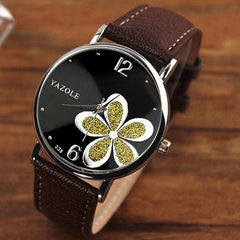 Womens Watches Flower Fashion Leather Analog Quartz Vogue Wrist Watch Leather Strap Clock Couple Watches Relogio