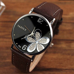 Womens Watches Flower Fashion Leather Analog Quartz Vogue Wrist Watch Leather Strap Clock Couple Watches Relogio