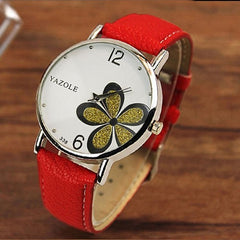 Womens Watches Flower Fashion Leather Analog Quartz Vogue Wrist Watch Leather Strap Clock Couple Watches Relogio
