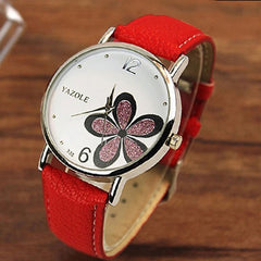 Womens Watches Flower Fashion Leather Analog Quartz Vogue Wrist Watch Leather Strap Clock Couple Watches Relogio