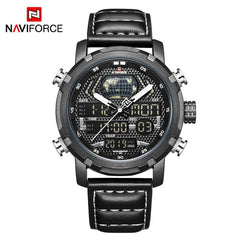 NAVIFORCE Watch Men Top Brand Luxury Digital Analog Sport Wristwatch Military Genuine Leather Male Clock Relogio Masculino 9160