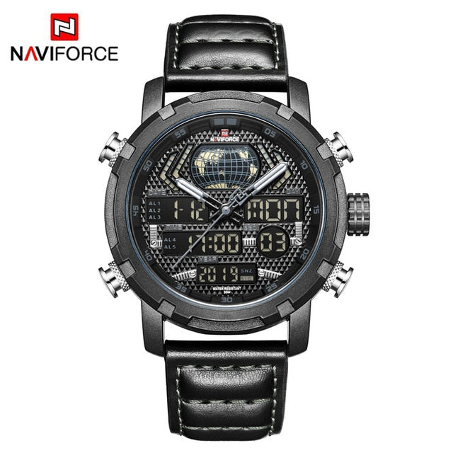 NAVIFORCE Watch Men Top Brand Luxury Digital Analog Sport Wristwatch Military Genuine Leather Male Clock Relogio Masculino 9160