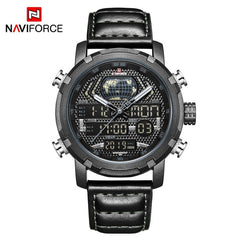 NAVIFORCE Watch Men Top Brand Luxury Digital Analog Sport Wristwatch Military Genuine Leather Male Clock Relogio Masculino 9160
