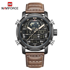 NAVIFORCE Watch Men Top Brand Luxury Digital Analog Sport Wristwatch Military Genuine Leather Male Clock Relogio Masculino 9160