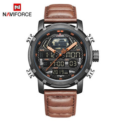 NAVIFORCE Watch Men Top Brand Luxury Digital Analog Sport Wristwatch Military Genuine Leather Male Clock Relogio Masculino 9160