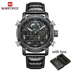 NAVIFORCE Watch Men Top Brand Luxury Digital Analog Sport Wristwatch Military Genuine Leather Male Clock Relogio Masculino 9160