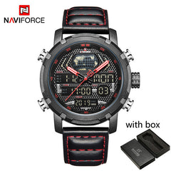 NAVIFORCE Watch Men Top Brand Luxury Digital Analog Sport Wristwatch Military Genuine Leather Male Clock Relogio Masculino 9160