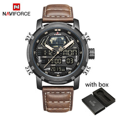 NAVIFORCE Watch Men Top Brand Luxury Digital Analog Sport Wristwatch Military Genuine Leather Male Clock Relogio Masculino 9160