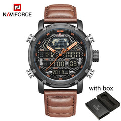 NAVIFORCE Watch Men Top Brand Luxury Digital Analog Sport Wristwatch Military Genuine Leather Male Clock Relogio Masculino 9160