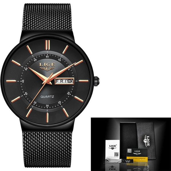2019 New Blue Quartz Clock LIGE Mens Watches Top Brand Luxury Watch For Men Simple All Steel Waterproof Wrist Watch Reloj Hombre