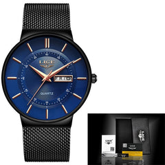 2019 New Blue Quartz Clock LIGE Mens Watches Top Brand Luxury Watch For Men Simple All Steel Waterproof Wrist Watch Reloj Hombre